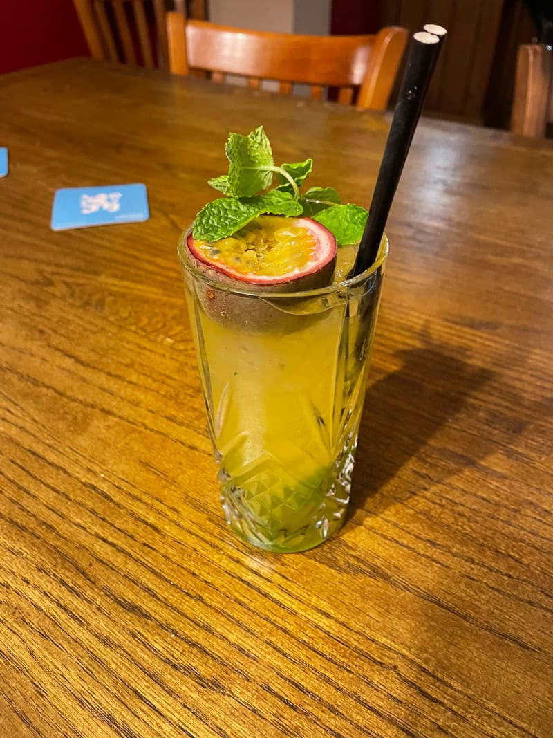 A passion fruit cocktail, fresh from the bar